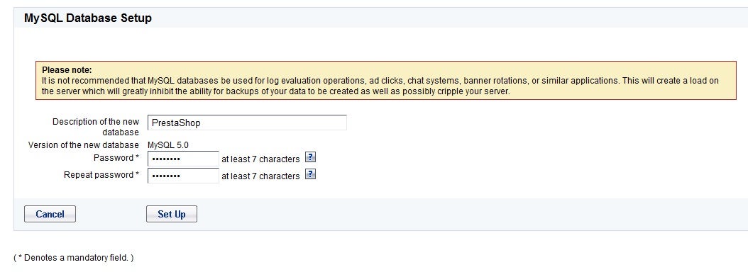 MySQL setup