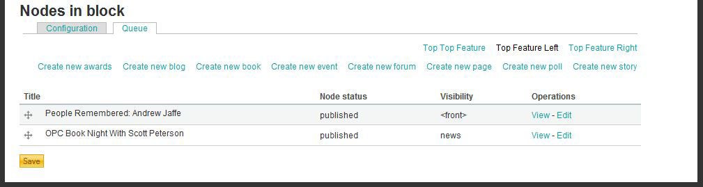 screenshot of Nodes In Block tab on edit form