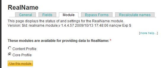 screenshot of RealName module modules option