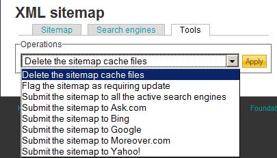 screenshot of XML Sitemap module configuration