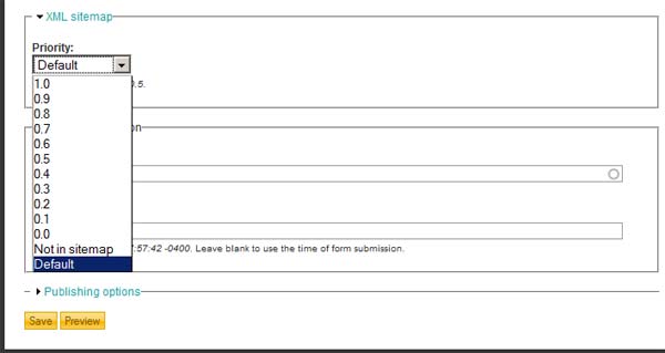 screenshot of XML Sitemap module configuration