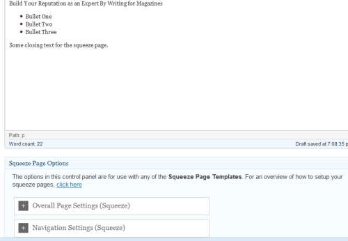 OptimizePress Sqeeze Page Settings