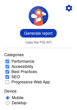 Google Lighthouse Options