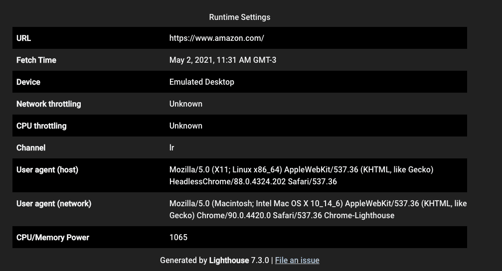 Lighthouse Runtime Settings