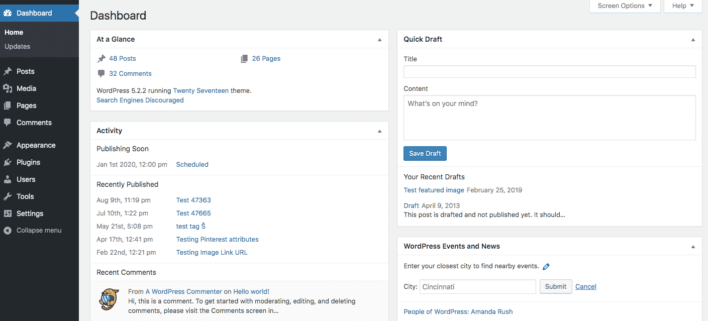 WP CMS Dashboard